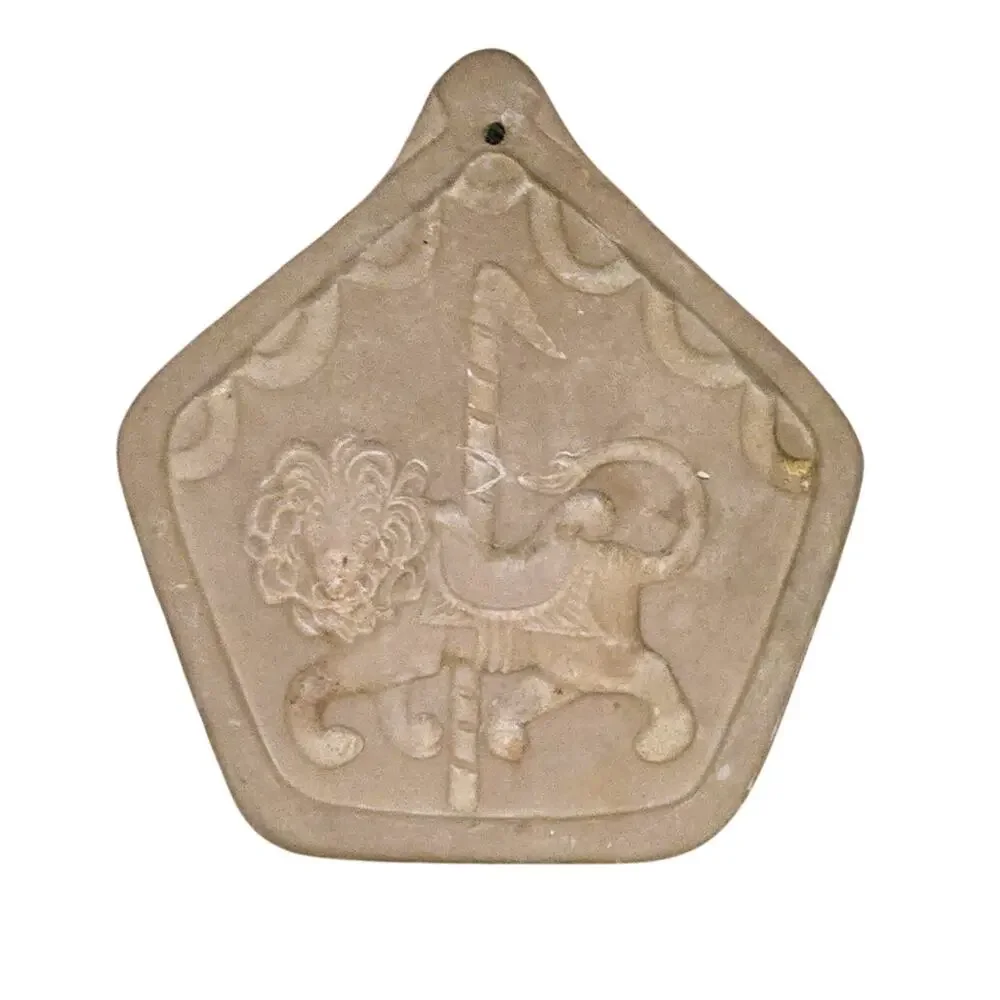 Vintage Hartstone Carousel 1-Horse & 1-Lion Cookie Mold Brown Stoneware